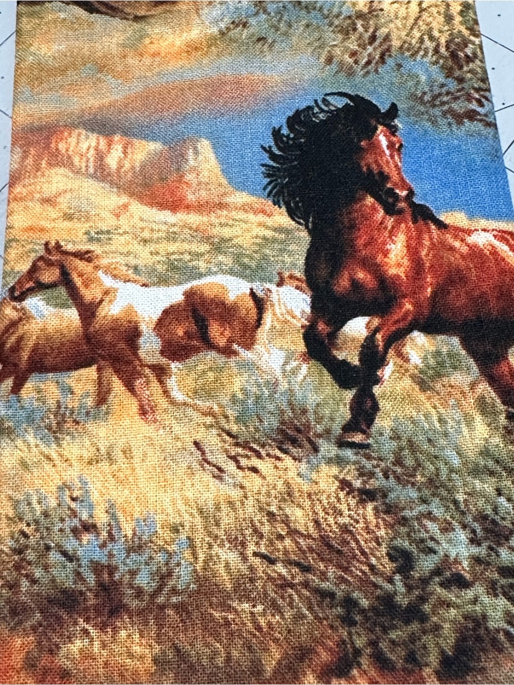 Handmade Wild Horse Print Kitchen Scarf in Mustard and Multi - Picture 7 of 10